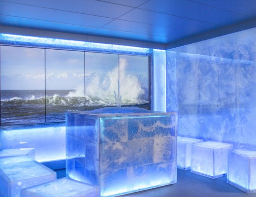 ICE LOUNGE KLAFS avec fontaine à glace STALAGMIT, éléments en verre acrylique