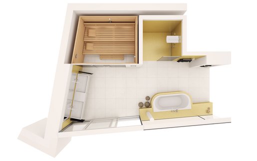 Idées d’agencement de saunas KLAFS: plan d’implantation KLAFS dans la salle de bains, Sauna PURE