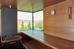 Aménagement intérieur du sauna AURA de KLAFS