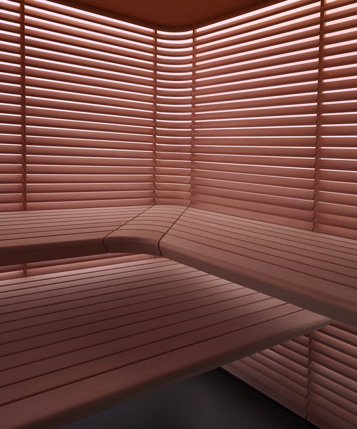 Aménagement intérieur du sauna S11. Design by Studio F. A. Porsche